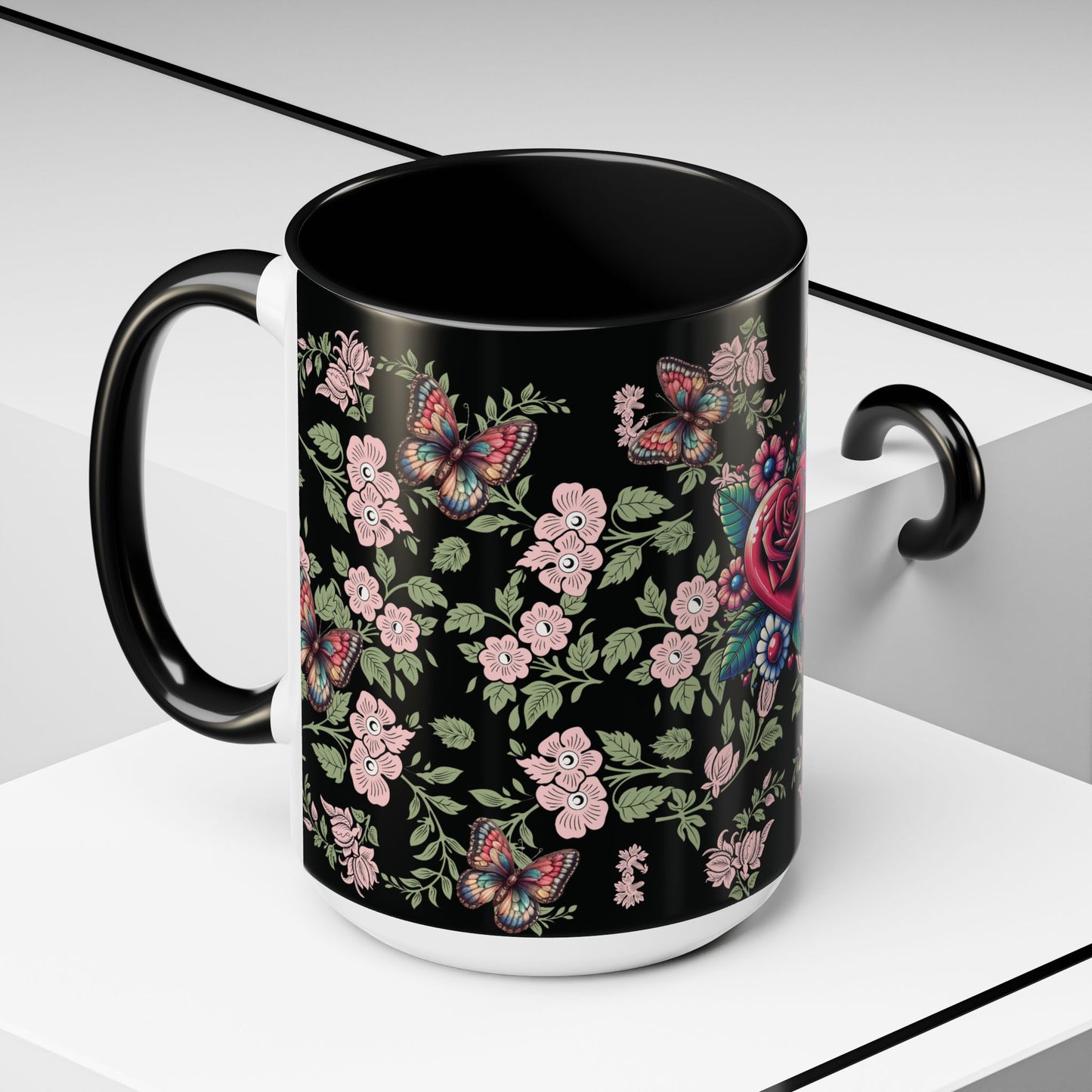 Floral Coffee Mug Black