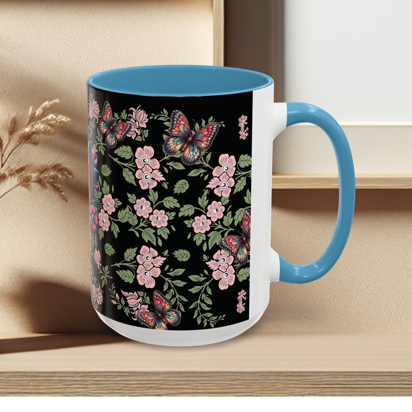 Floral Coffee Mug Black