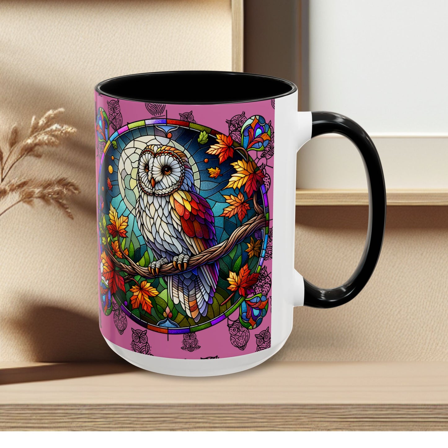 Coffee Mug -Colorful Stain Glass Owl Design