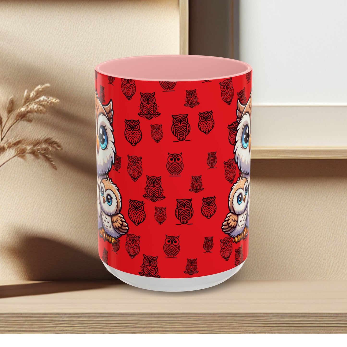 Red Coffee Mug - Owl Family - Colorful Inspirational Owl Design