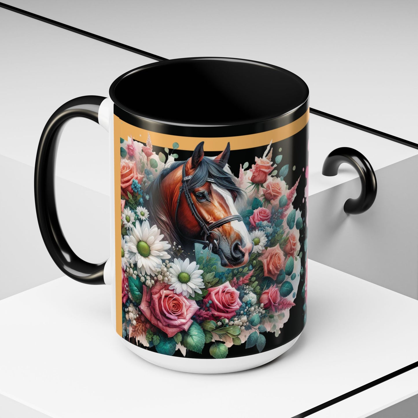 Coffee Mug Horses in Flowers 11oz 15oz