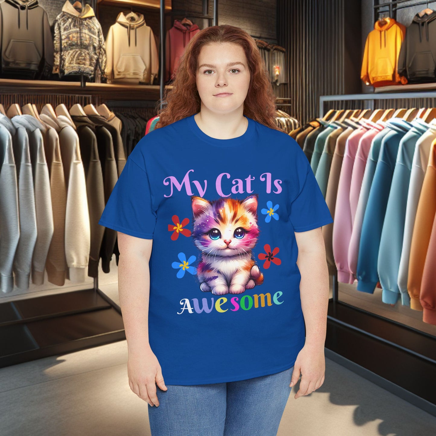 Awesome Cat Heavy Cotton Tee | Cat Lover Gift | Colorful Fun Shirt | Cute Animal Apparel | Perfect for Birthdays & Pet Lovers