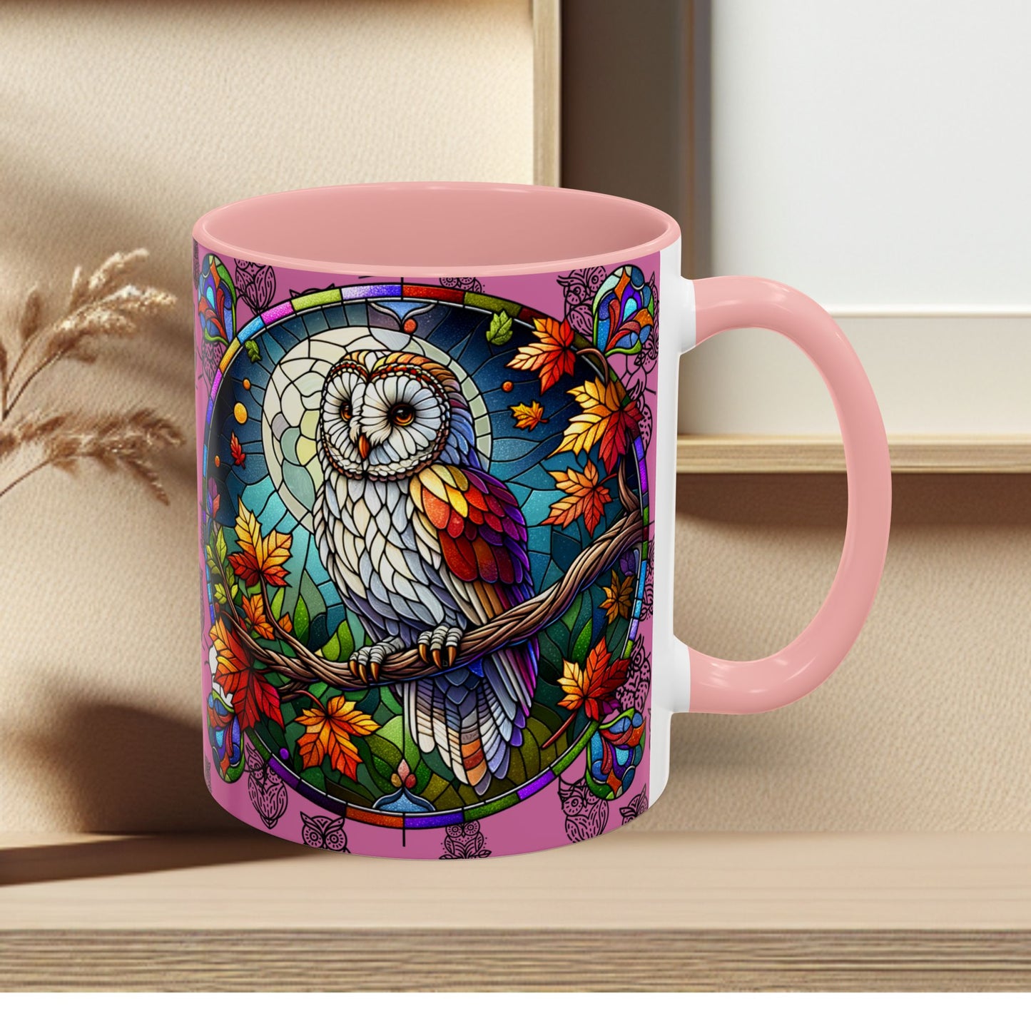 Coffee Mug -Colorful Stain Glass Owl Design