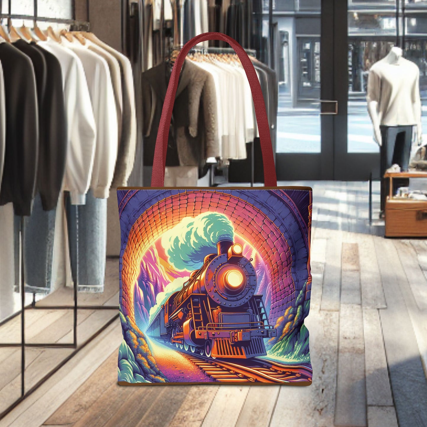 Steam Locomotive Tote Bag (AOP)- Vintage Train Tunnel Design