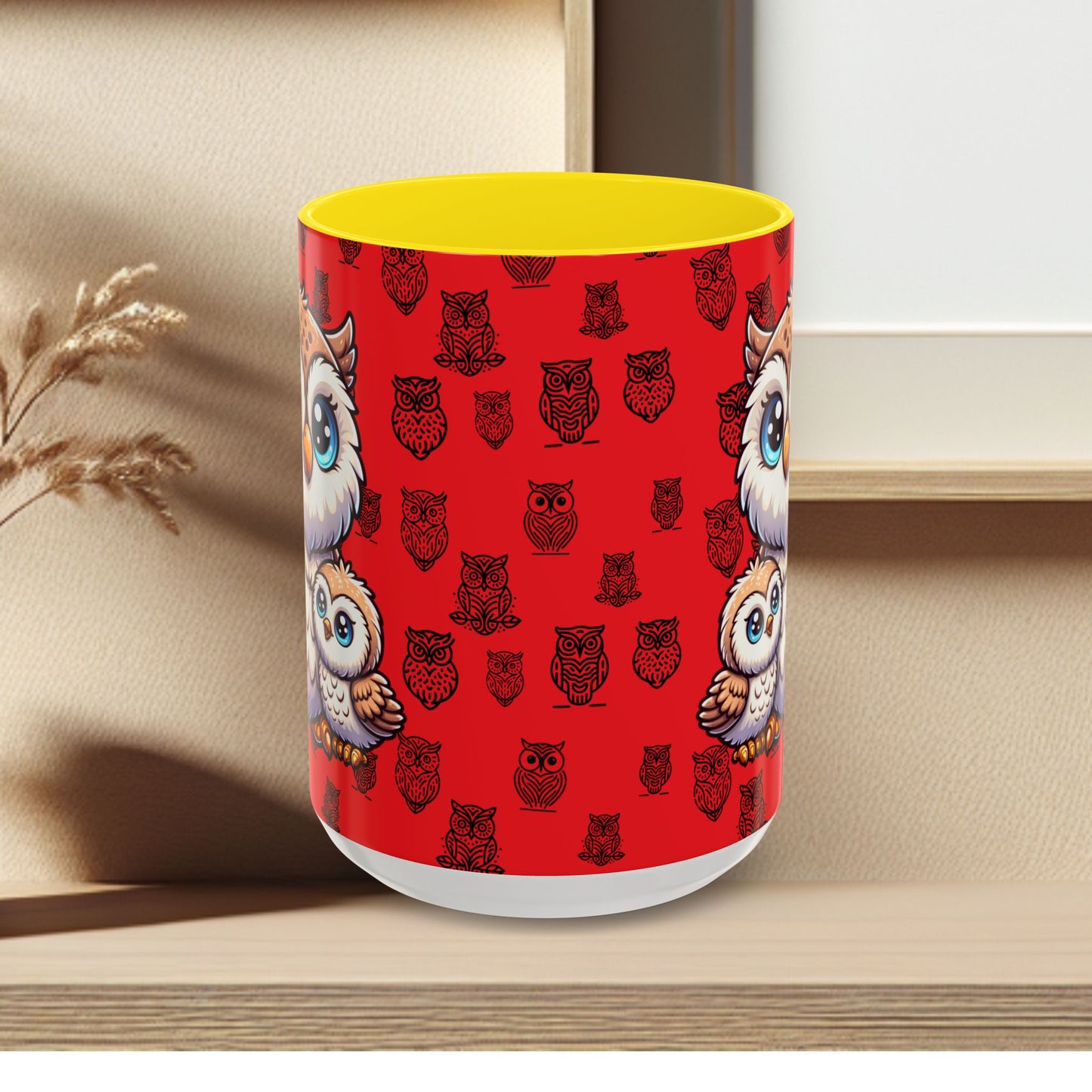 Red Coffee Mug - Owl Family - Colorful Inspirational Owl Design