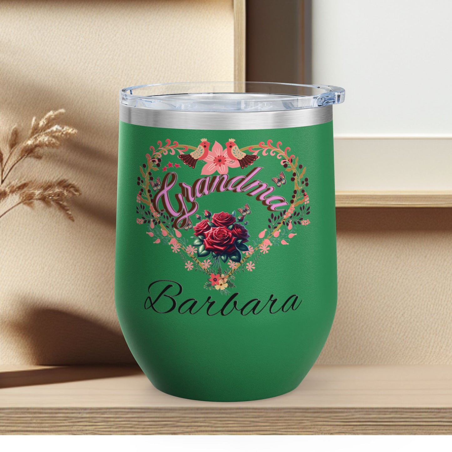 Personalized Grandma’s Wine Tumbler - 12oz Floral Heart Design
