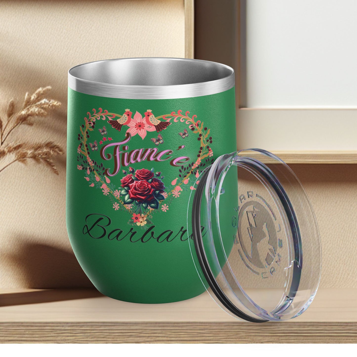 Personalized Fiancé’s Wine Tumbler - 12oz Floral Heart Design