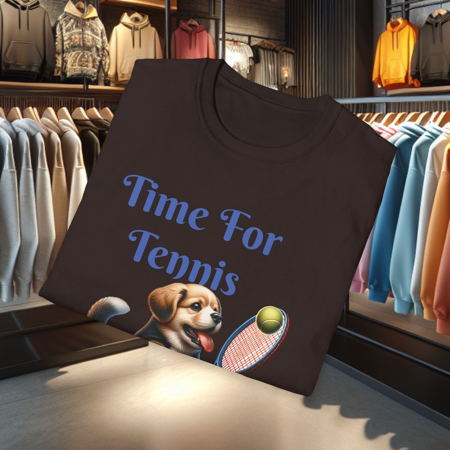 Puppy Playing Tennis Unisex T-Shirt - Time For Tennis