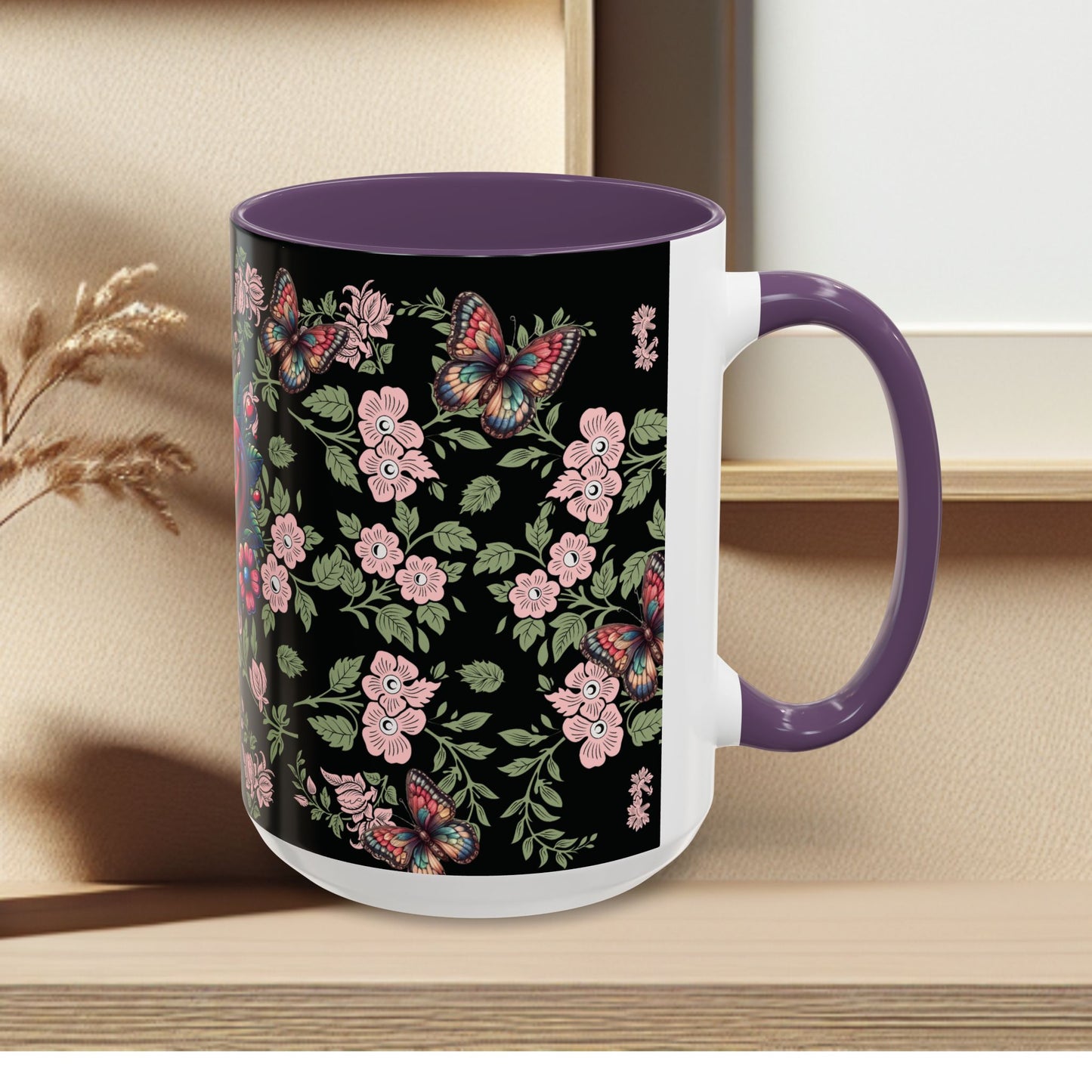 Floral Coffee Mug Black