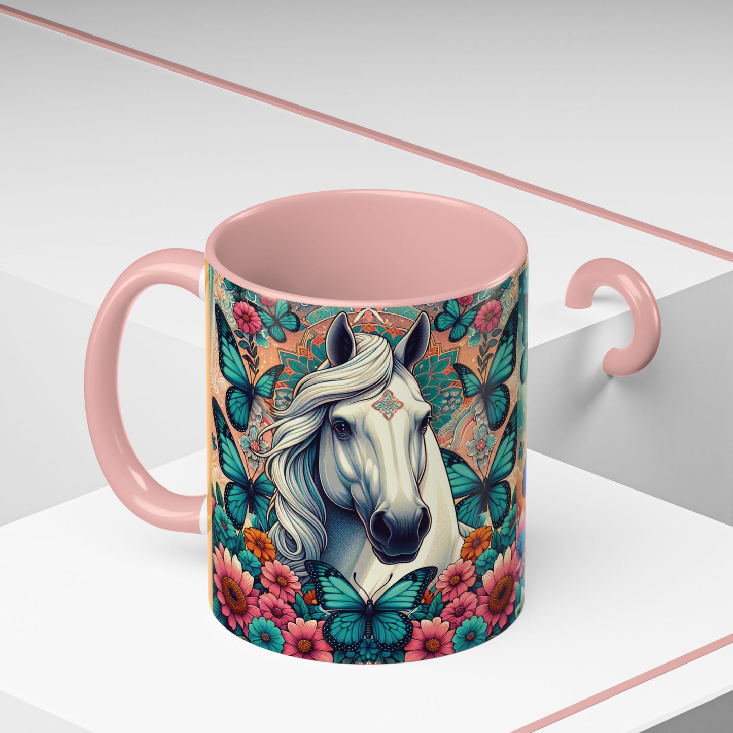 Coffee Mug Horses, Flowers, and Butterflies Mug