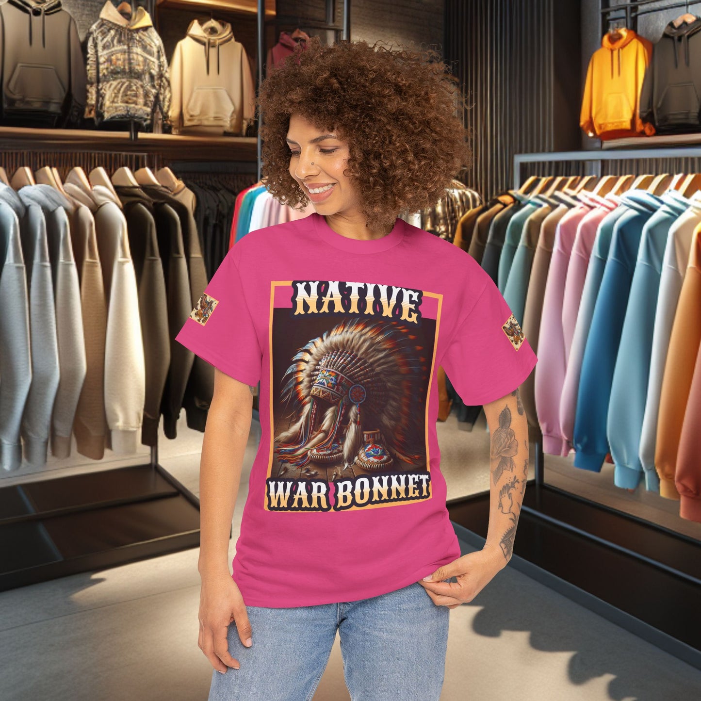 Unisex Cotton Tee - Native War Bonnet -Heavy Cotton Tee-