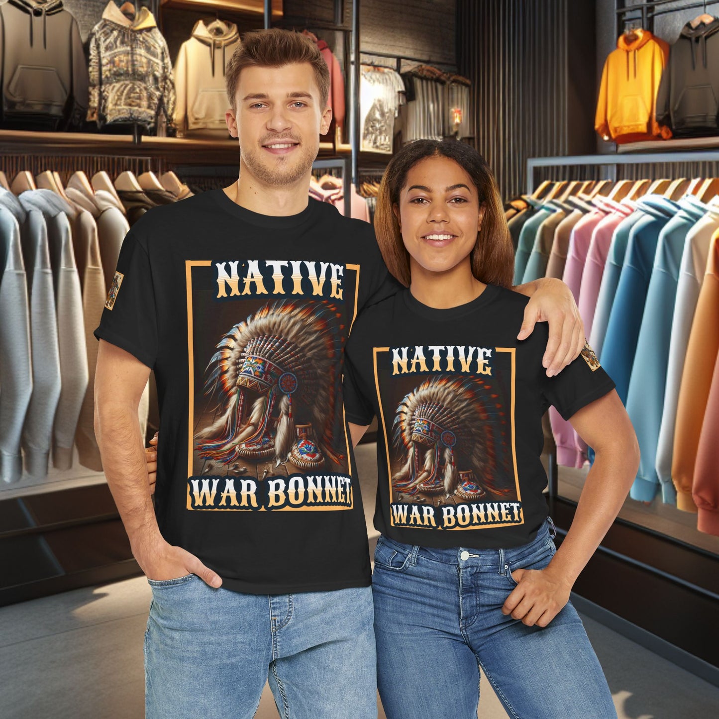 Unisex Cotton Tee - Native War Bonnet -Heavy Cotton Tee-