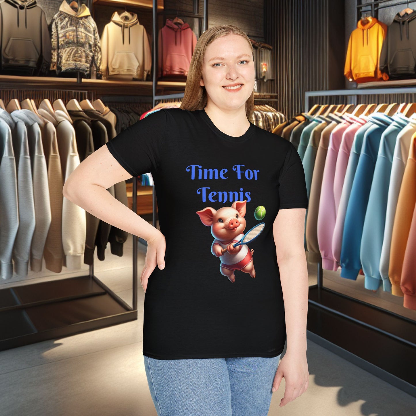 Pig Playing Tennis Unisex T-Shirt - Time For Tennis