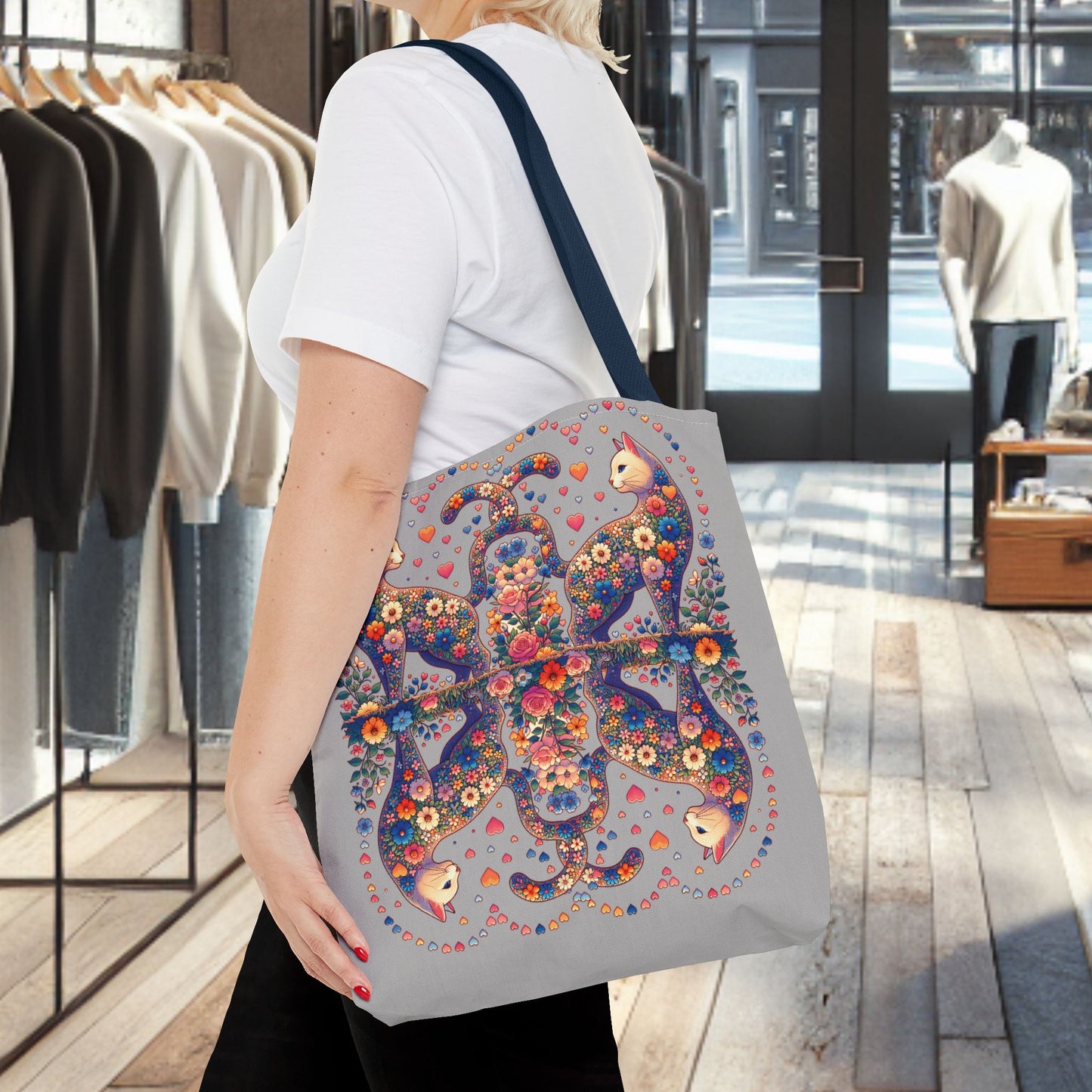 Mosaic Loving Cat Light Gray Tote Bag (AOP)
