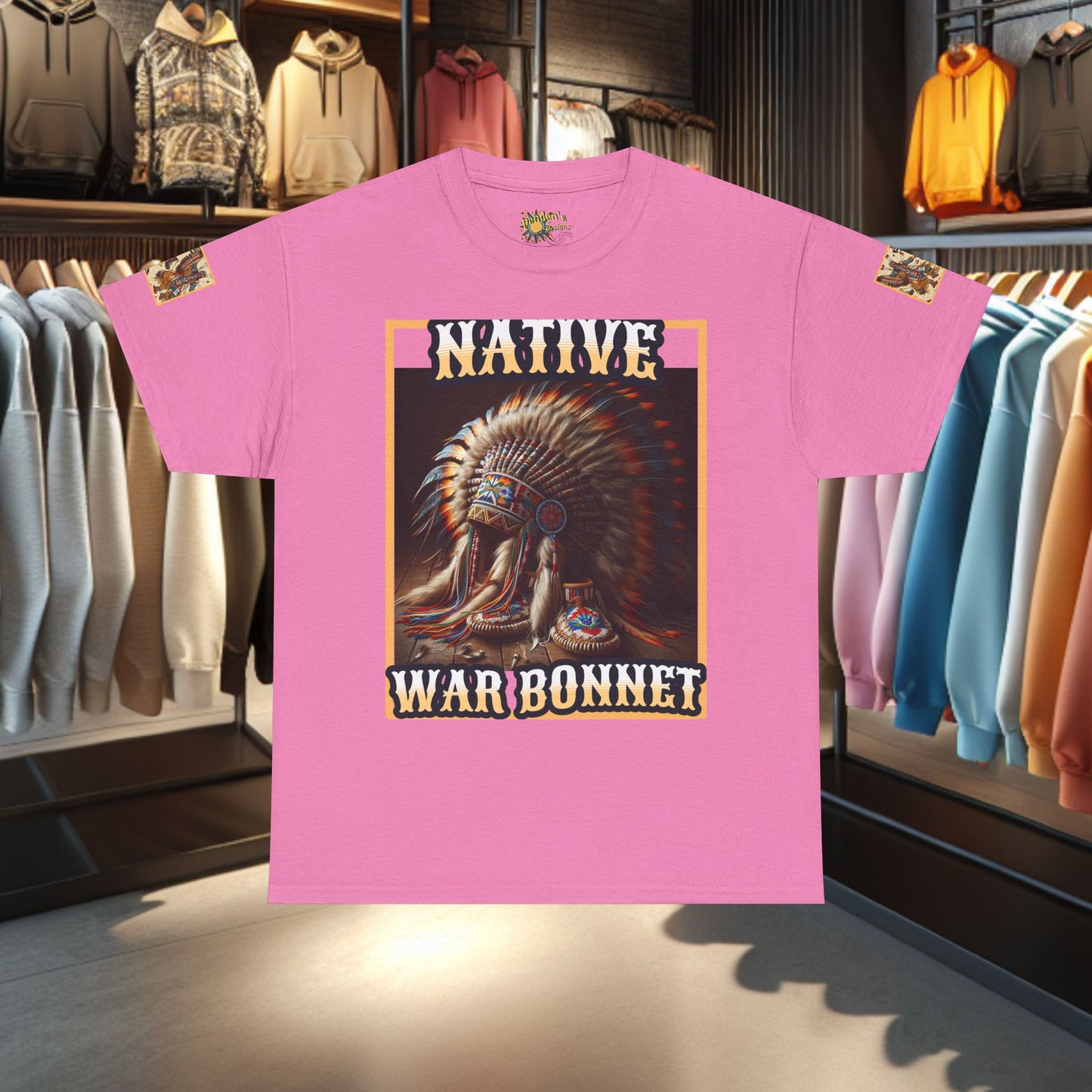 Unisex Cotton Tee - Native War Bonnet -Heavy Cotton Tee-