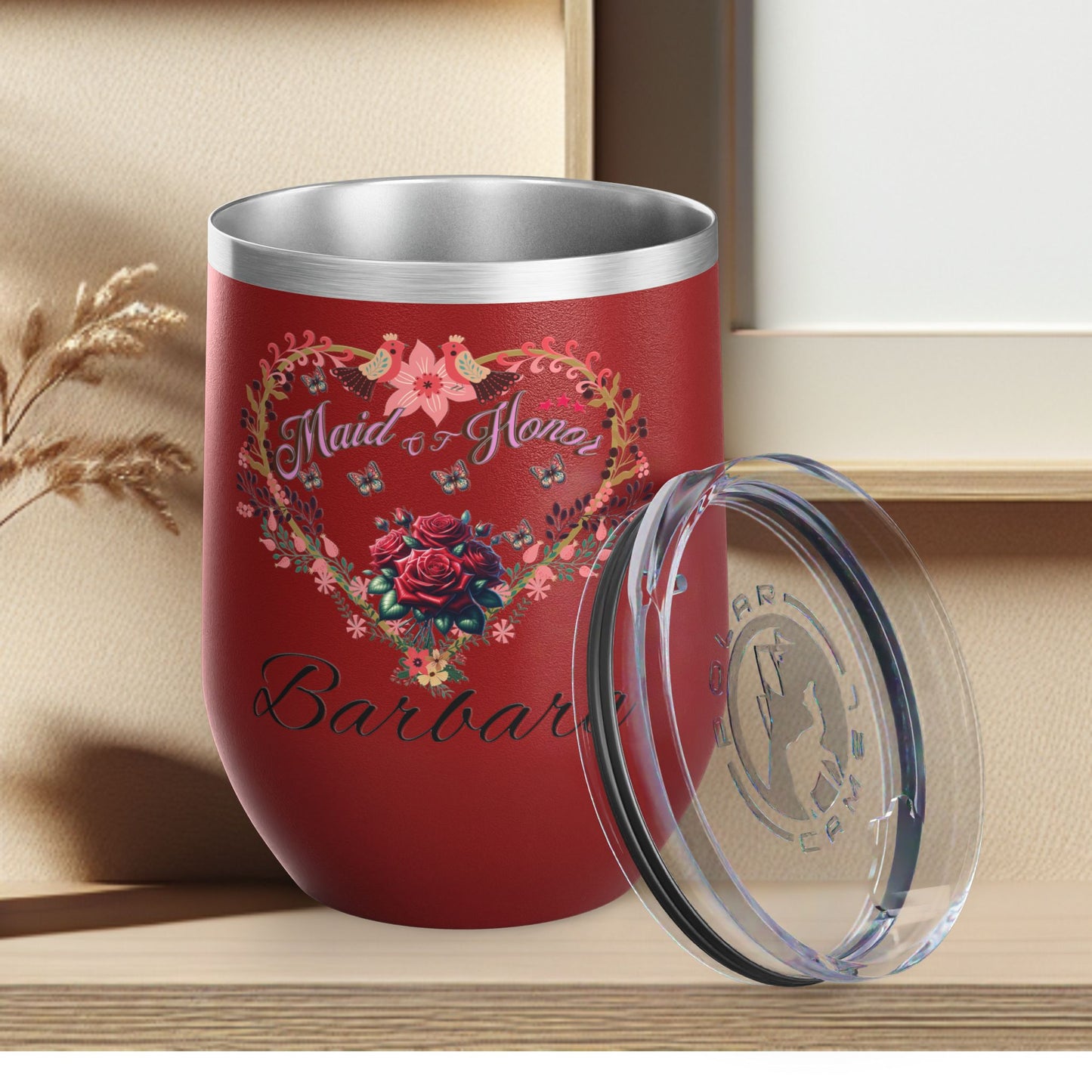 Personalized Maid of honor's Heart Floral Wine Tumbler