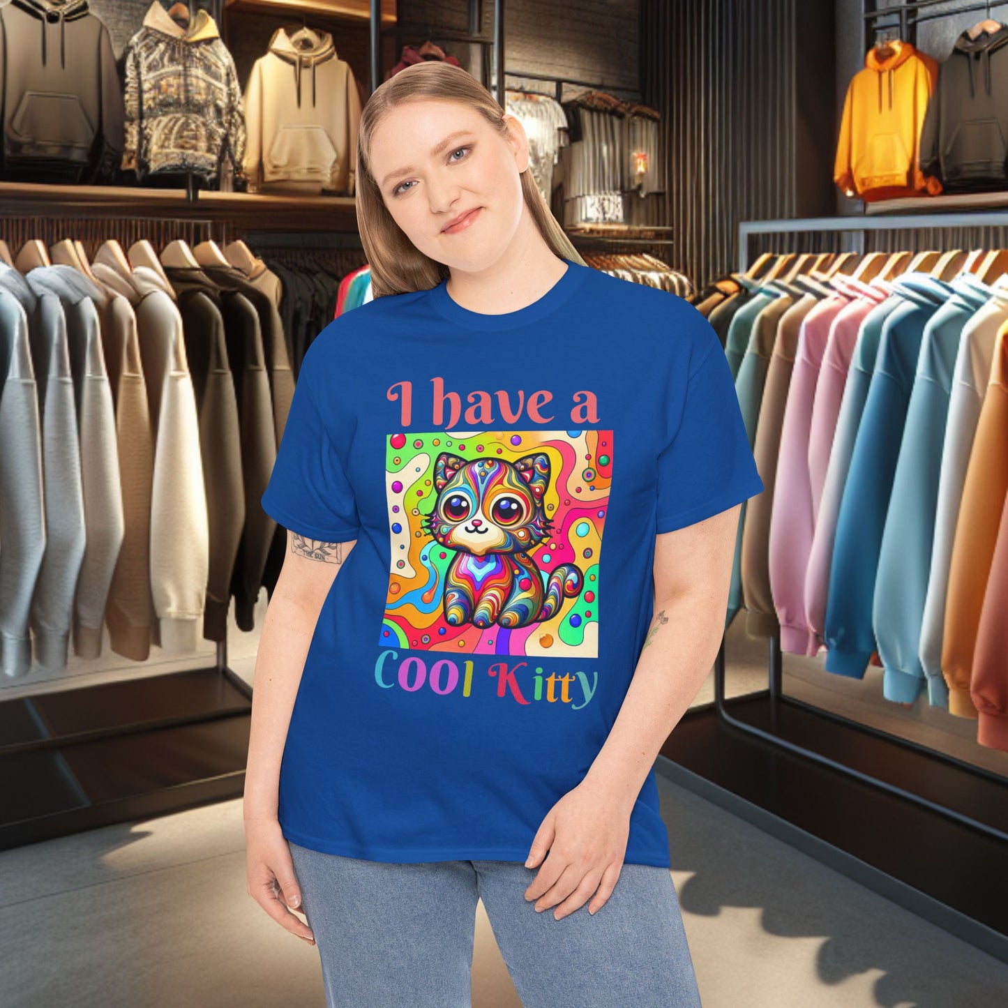 Cool Kitty Heavy Cotton Tee | Cat Lover Gift | Colorful Fun Shirt | Cute Animal Apparel | Perfect for Birthdays & Pet Lovers