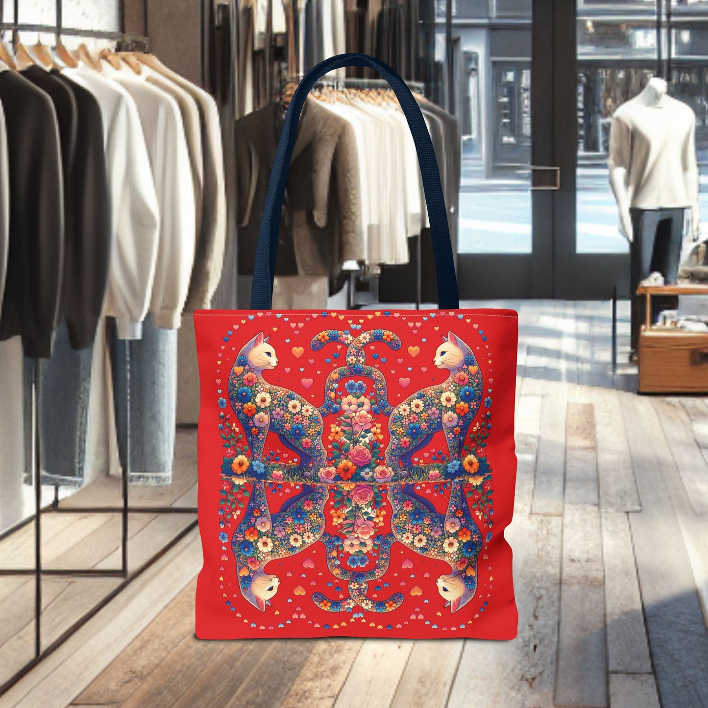 Mosaic Loving Cat Dark Red Tote Bag