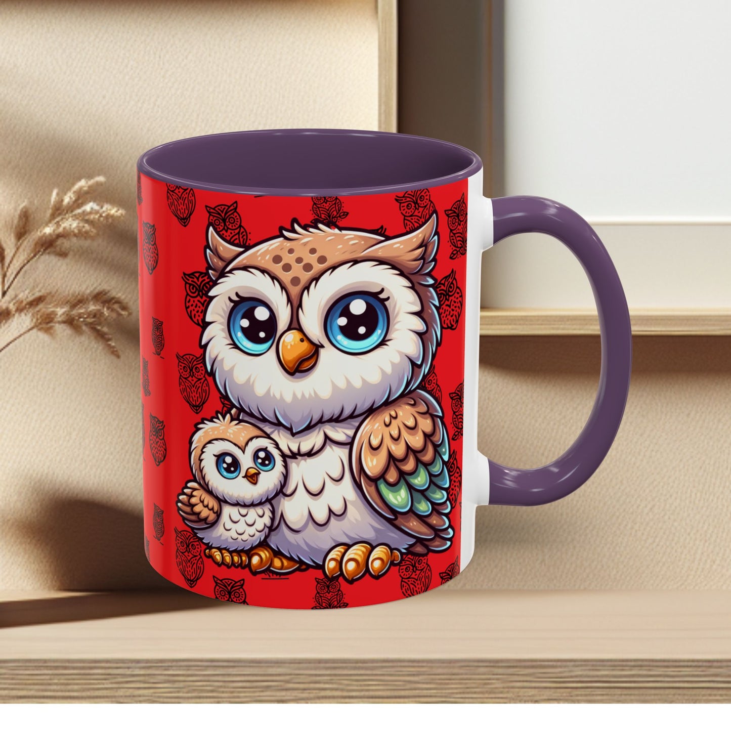 Red Coffee Mug - Owl Family - Colorful Inspirational Owl Design