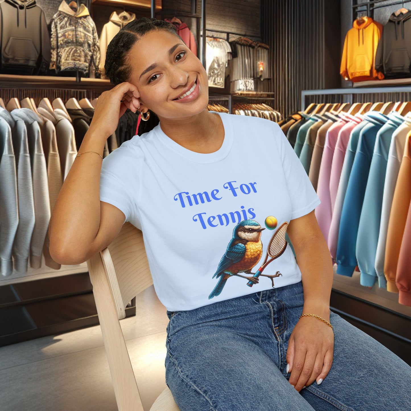 Blue Bird Playing Tennis Unisex T-Shirt - Time ForTennis