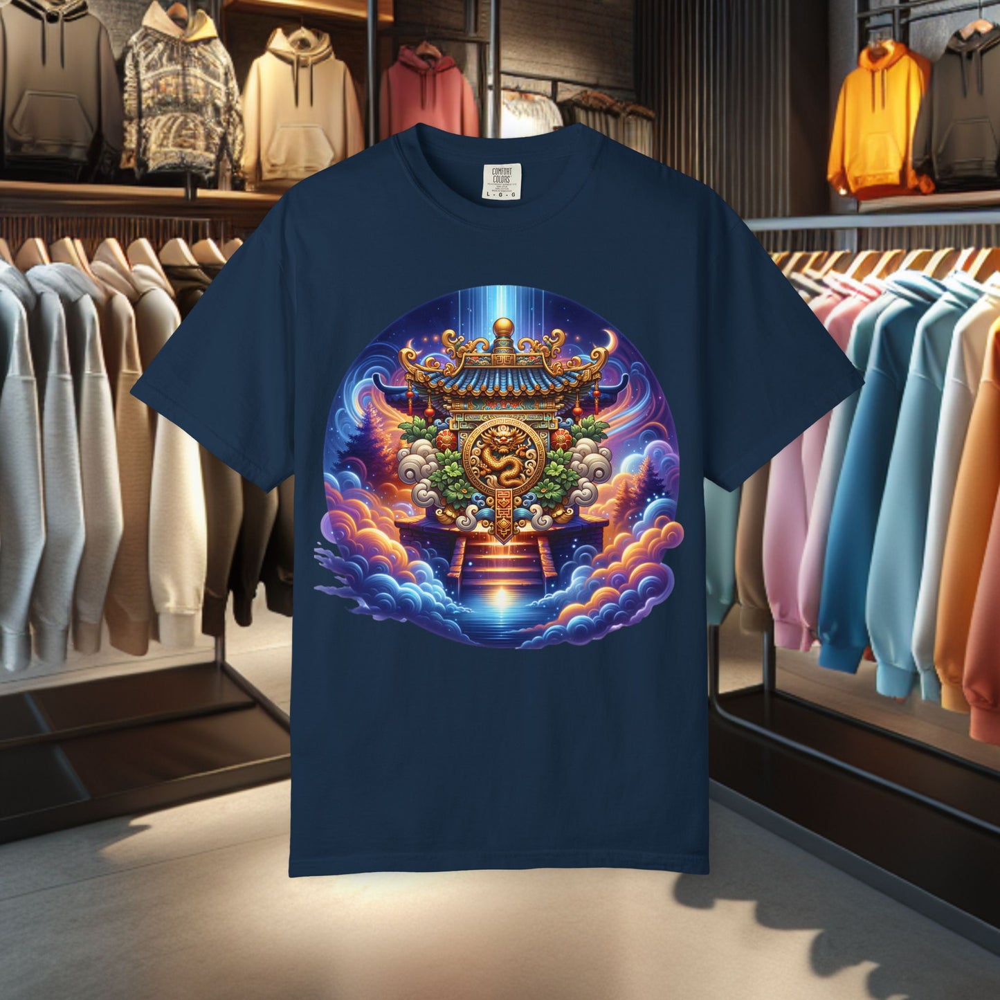 A Vibrant Mistic Temple Design -Unisex Garment-Dyed T-Shirt Perfect for Festivals & Everyday Wear