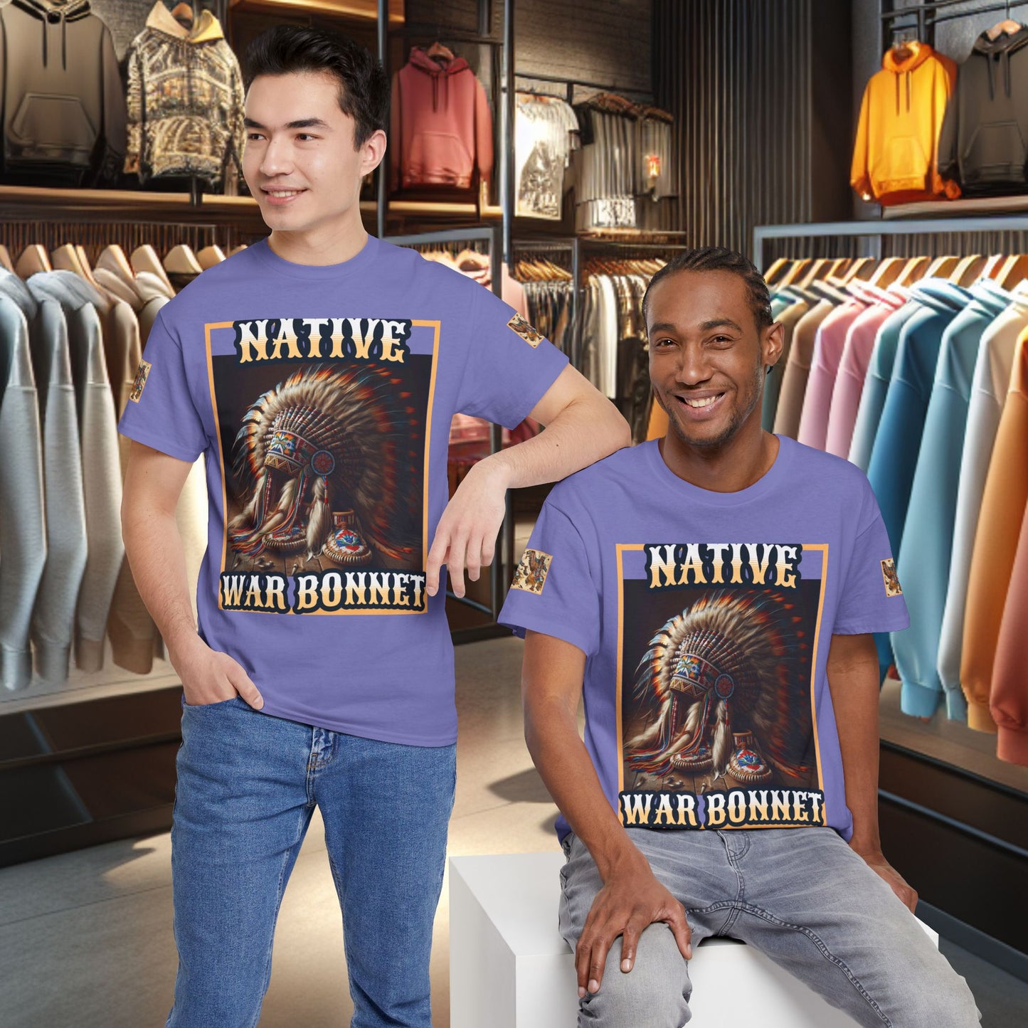 Unisex Cotton Tee - Native War Bonnet -Heavy Cotton Tee-