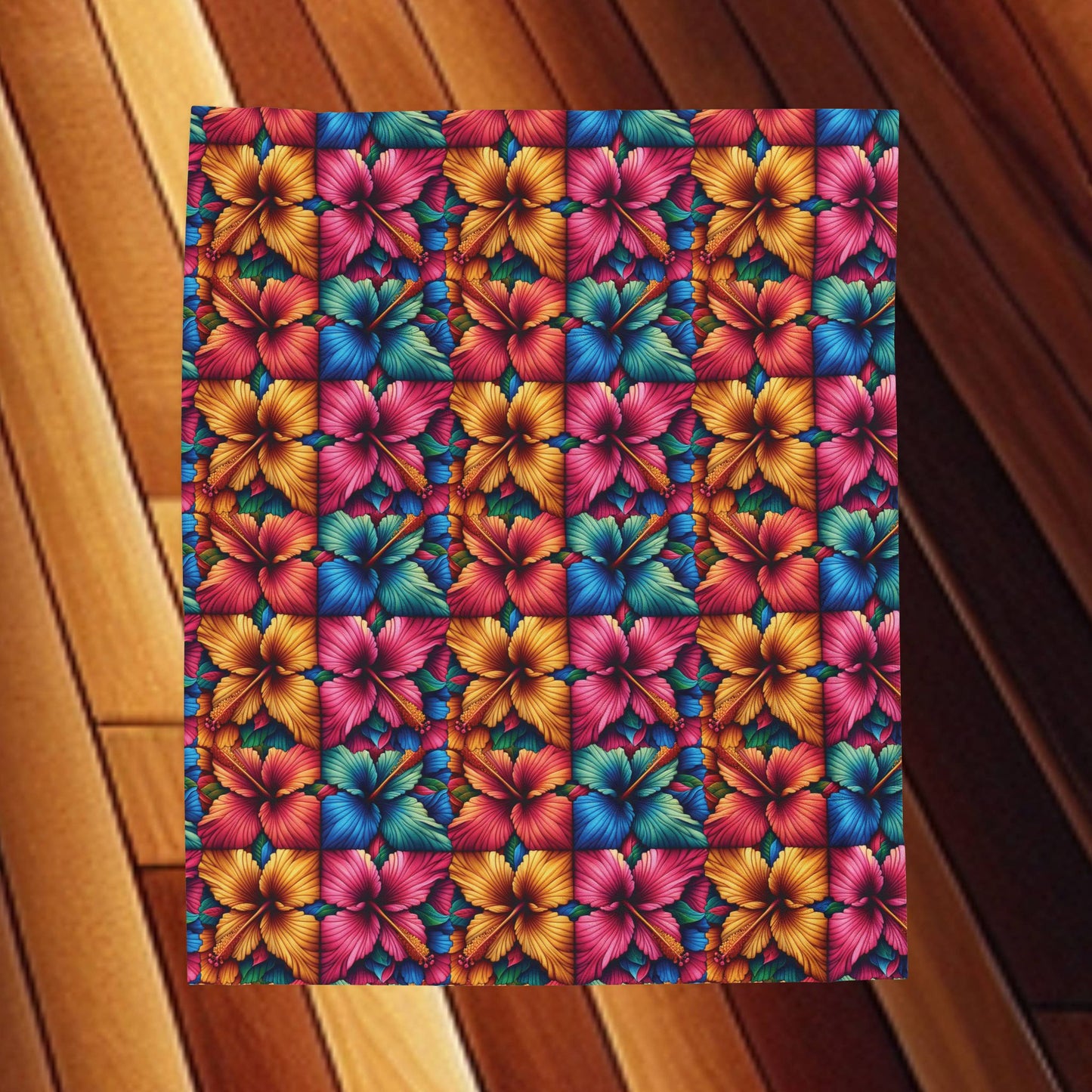 Large Colorful Floral Velveteen Blanket