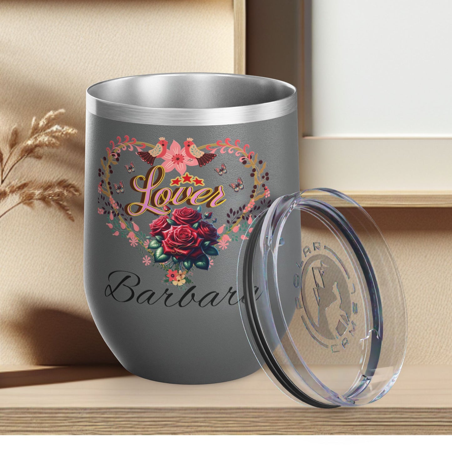 Personalized Lover's Floral Heart Wine Tumbler, 12oz