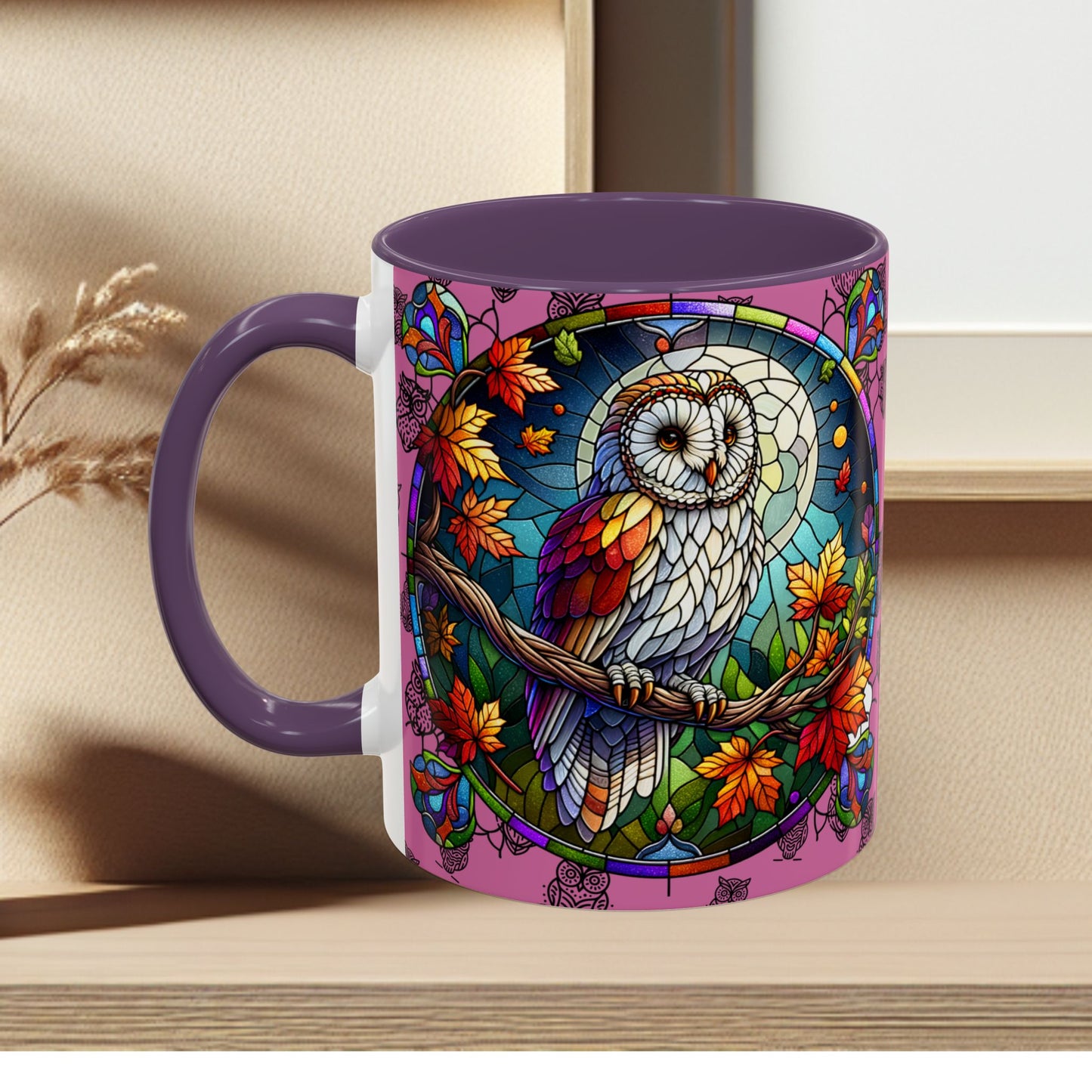 Coffee Mug -Colorful Stain Glass Owl Design