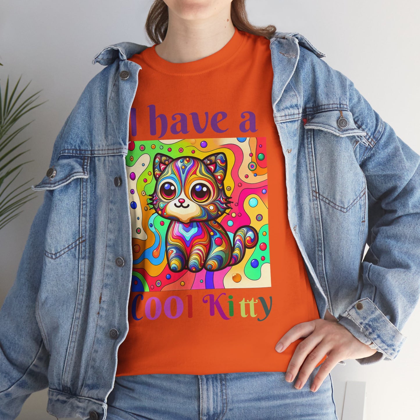 Cool Kitty Heavy Cotton Tee | Cat Lover Gift | Colorful Fun Shirt | Cute Animal Apparel | Perfect for Birthdays & Pet Lovers