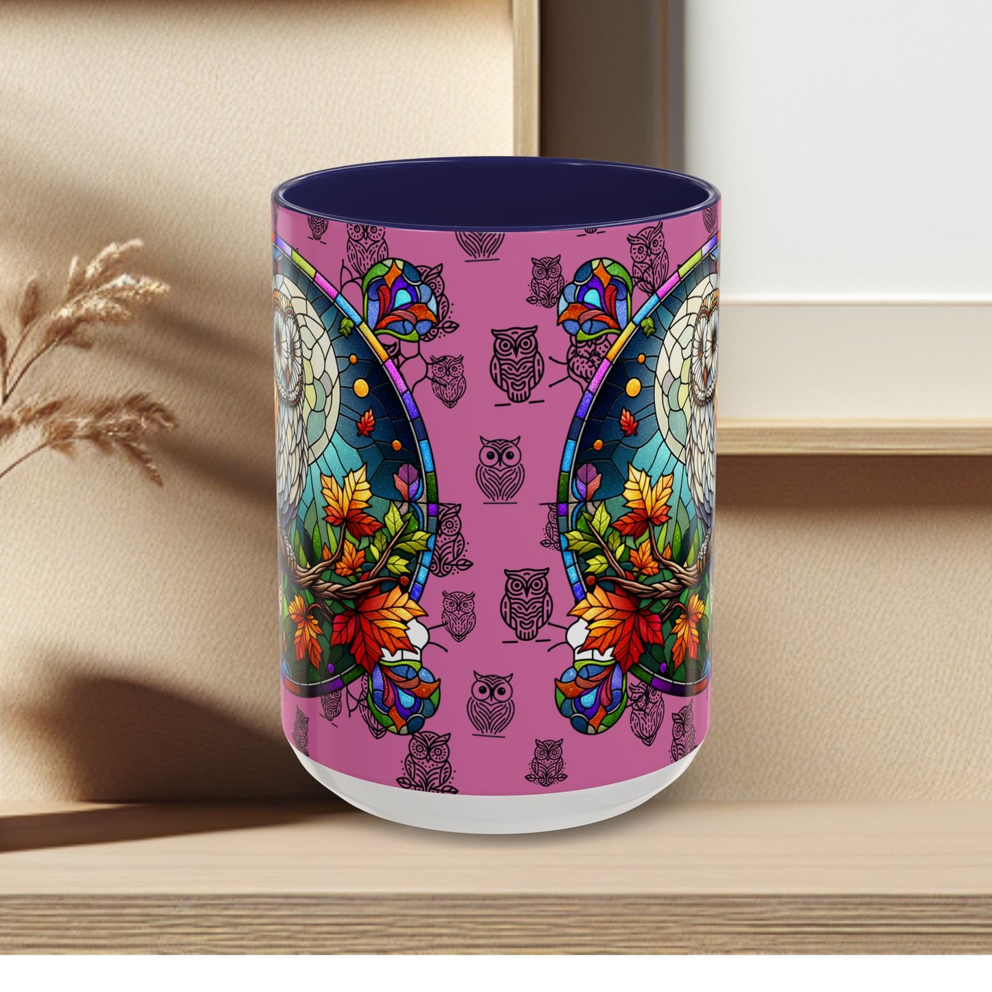 Coffee Mug -Colorful Stain Glass Owl Design