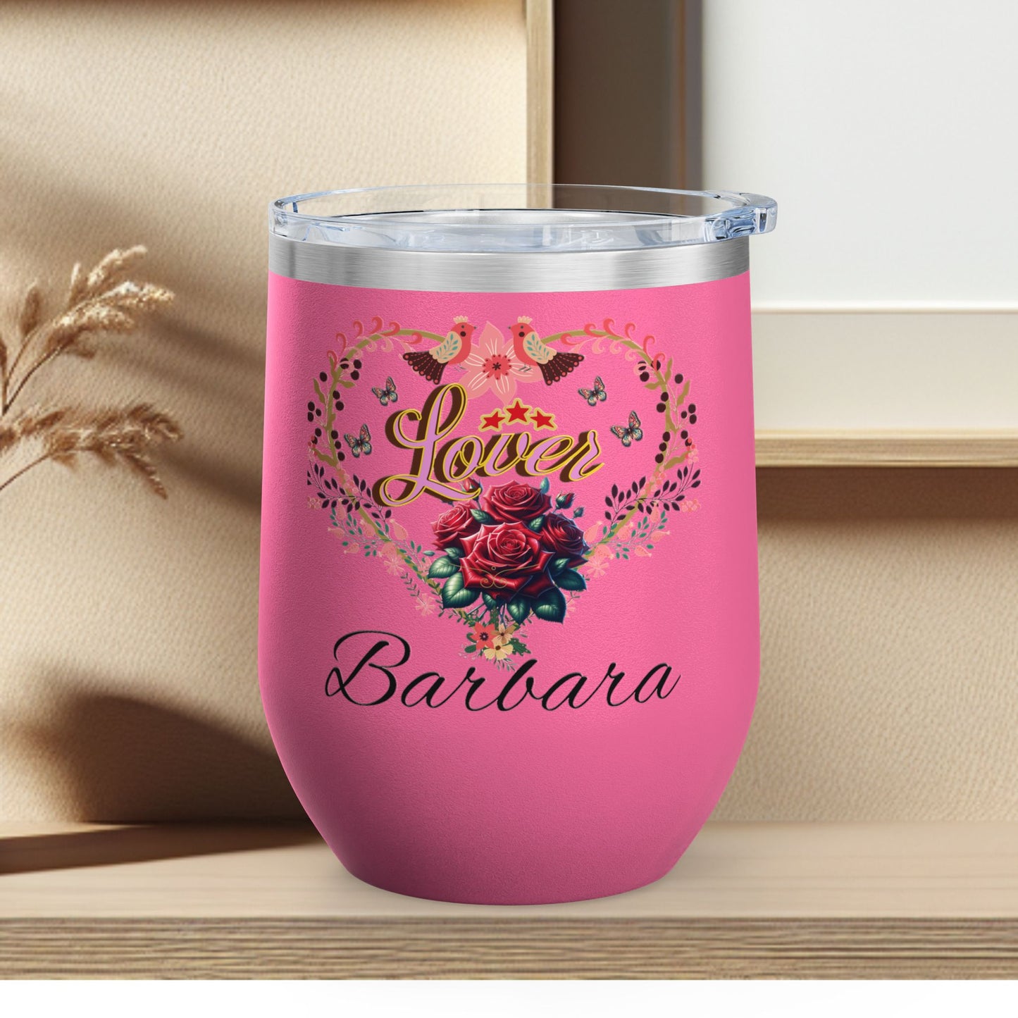 Personalized Lover's Floral Heart Wine Tumbler, 12oz