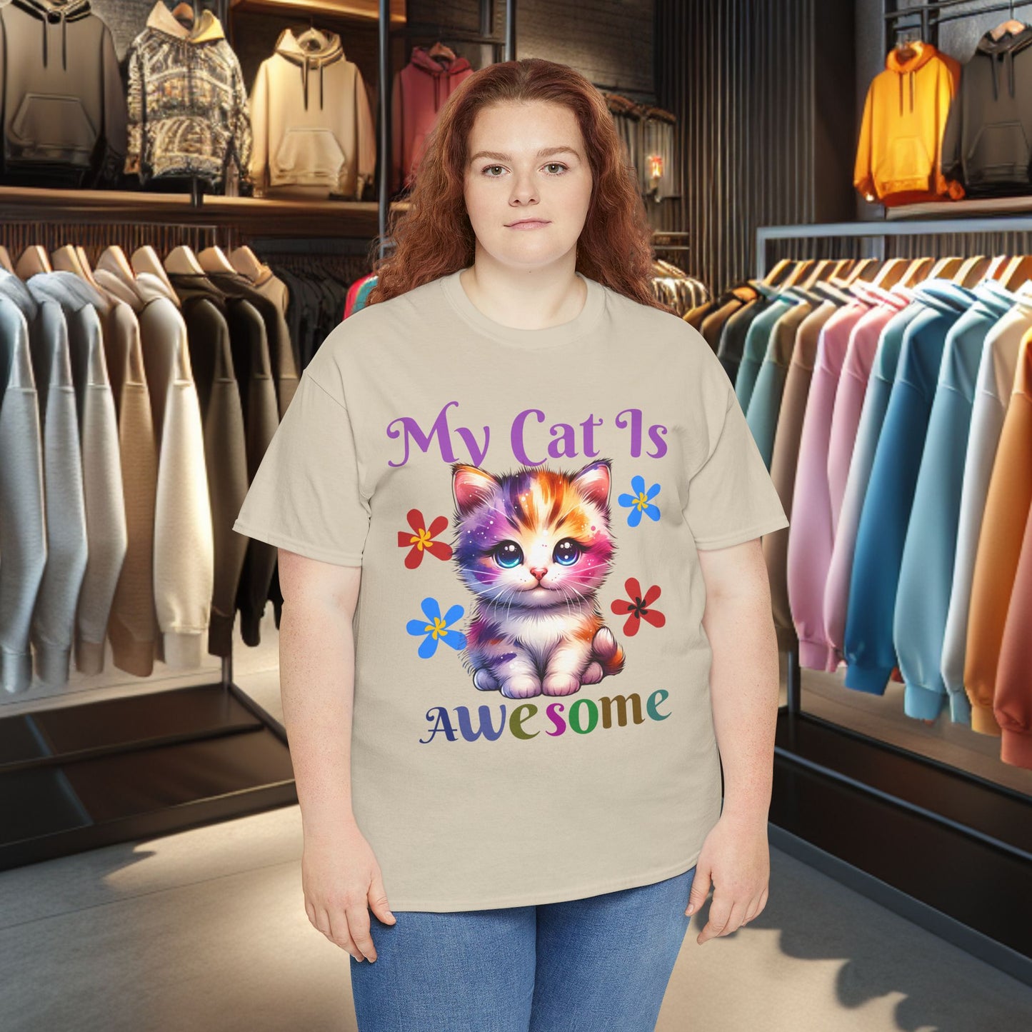 Awesome Cat Heavy Cotton Tee | Cat Lover Gift | Colorful Fun Shirt | Cute Animal Apparel | Perfect for Birthdays & Pet Lovers