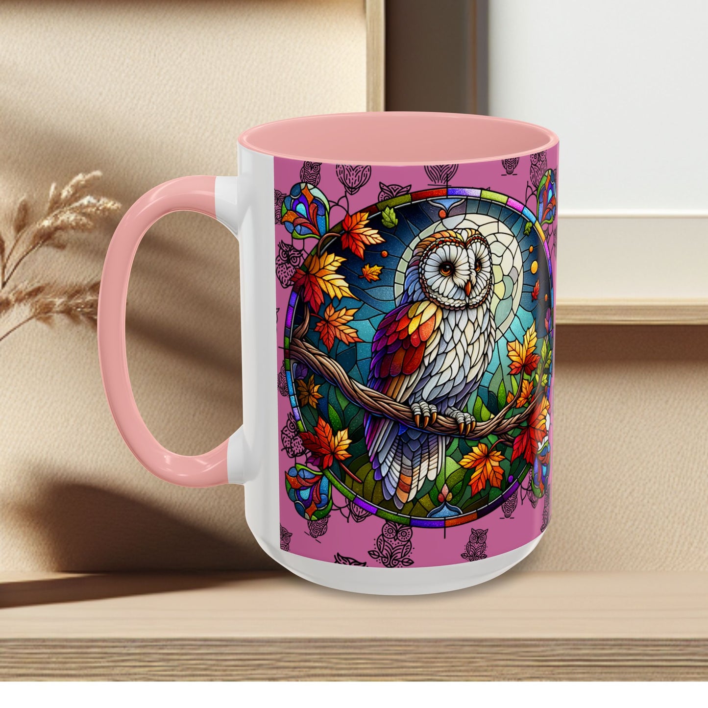 Coffee Mug -Colorful Stain Glass Owl Design