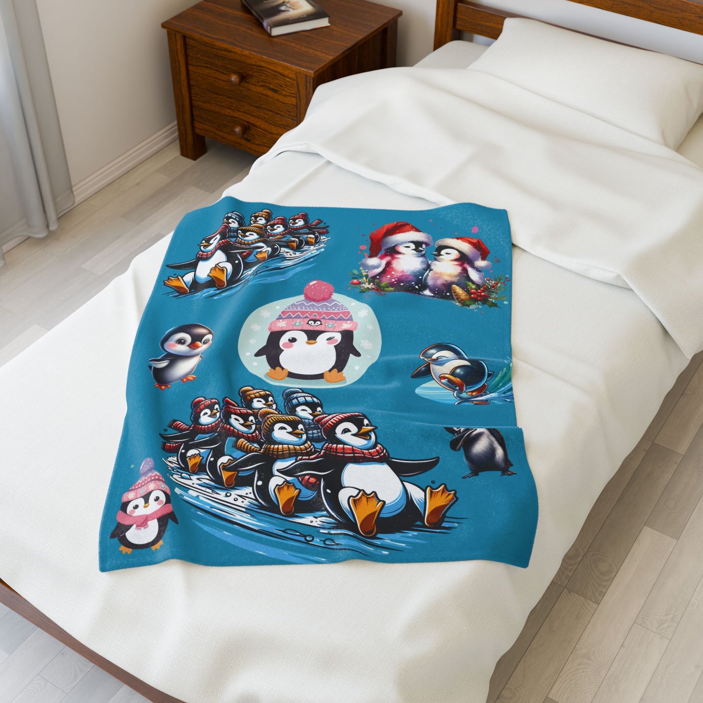 Fun with Penguins - Velveteen Plush Blanket