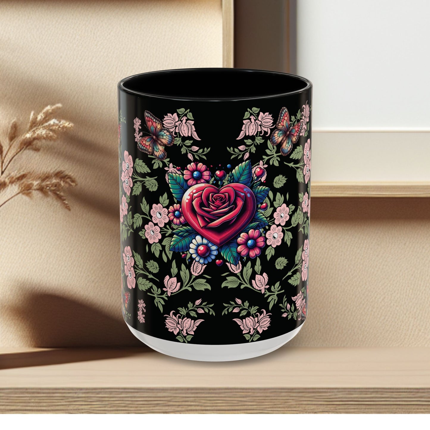 Floral Coffee Mug Black