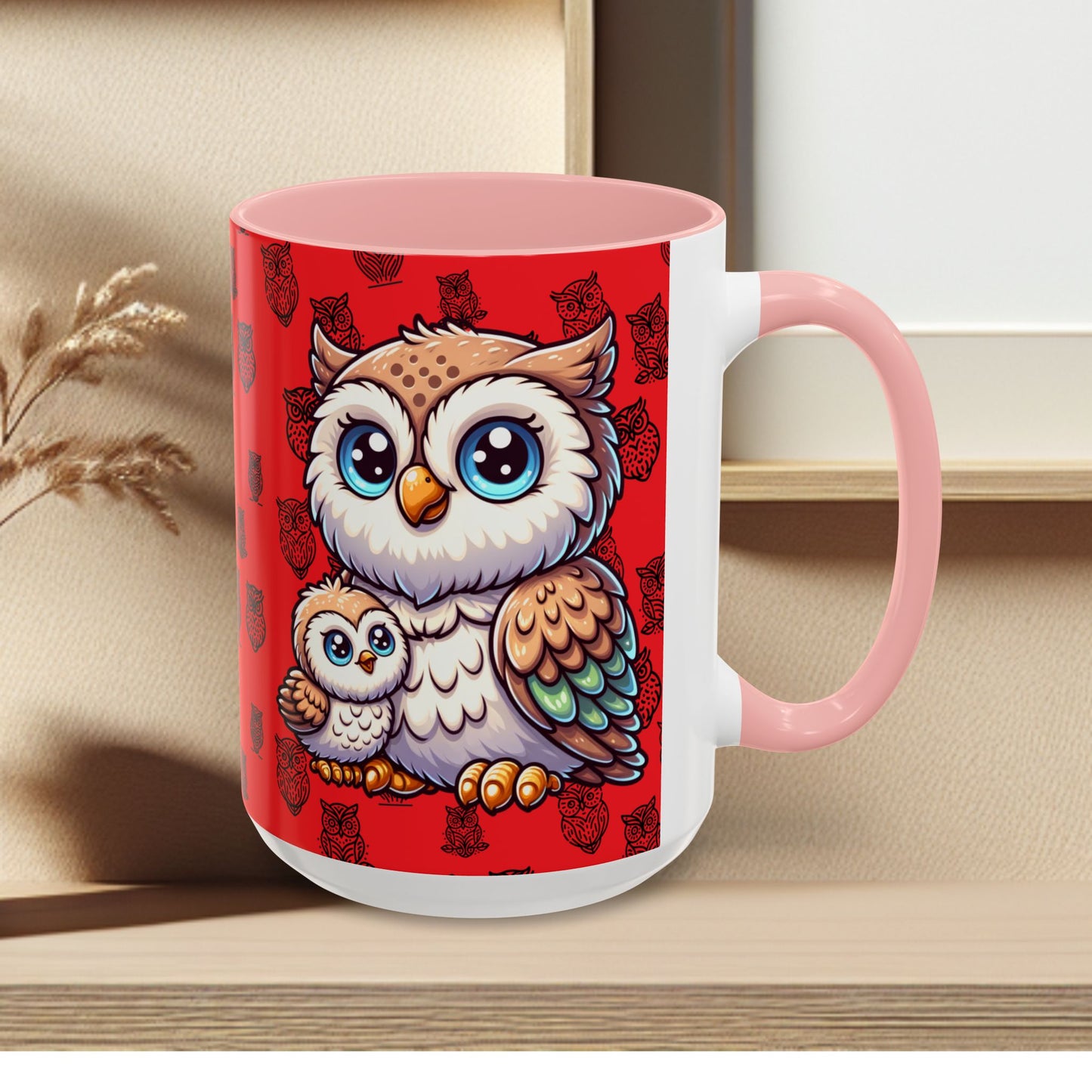 Red Coffee Mug - Owl Family - Colorful Inspirational Owl Design