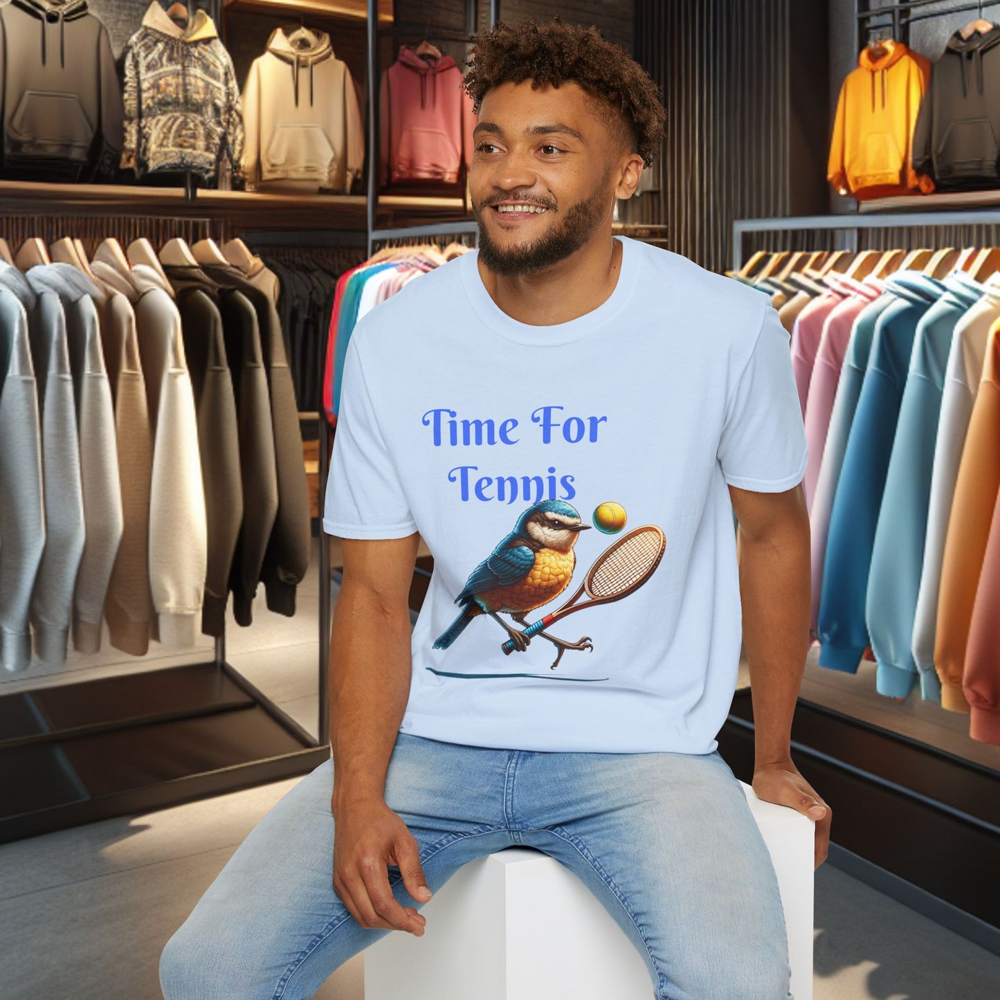 Blue Bird Playing Tennis Unisex T-Shirt - Time ForTennis