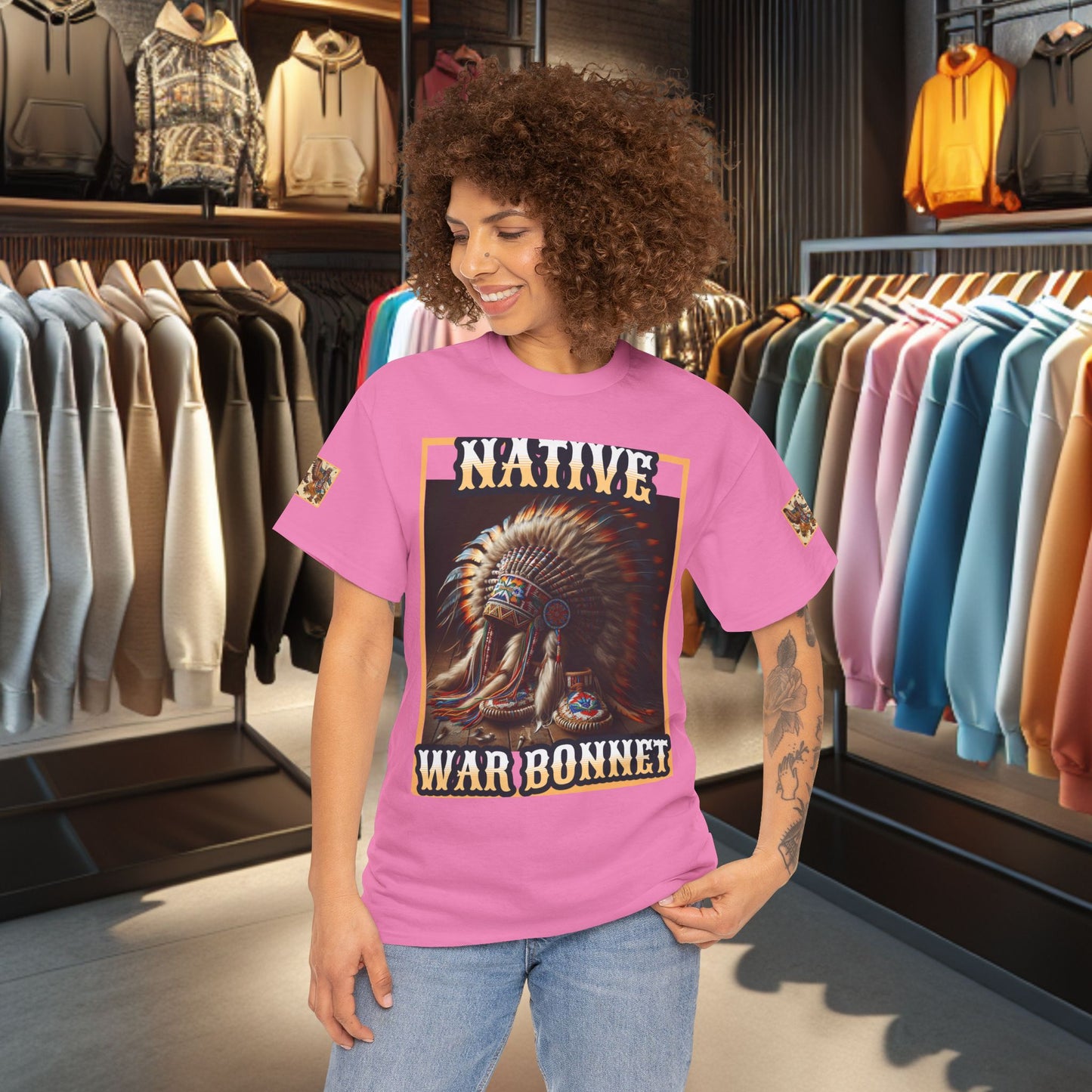 Unisex Cotton Tee - Native War Bonnet -Heavy Cotton Tee-