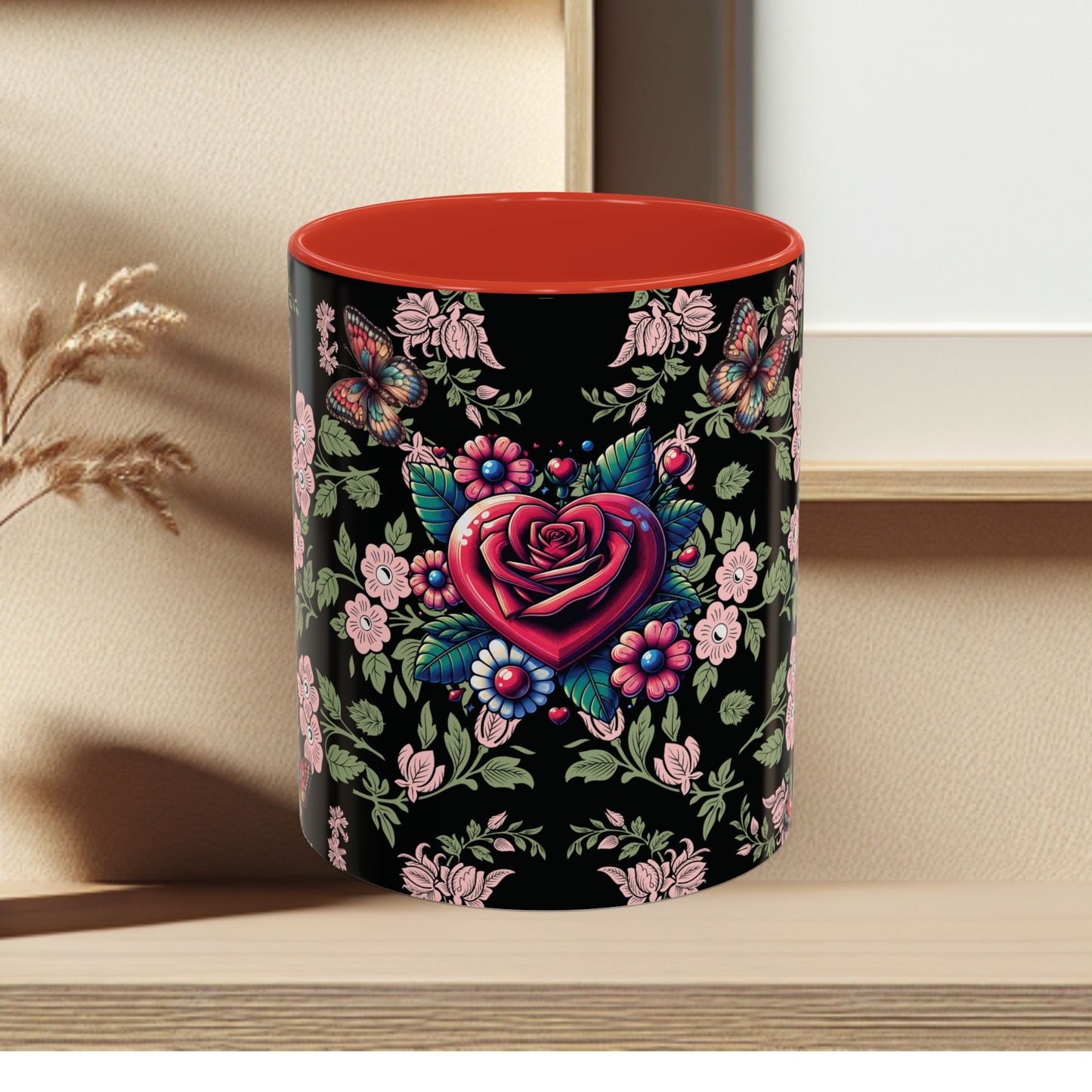 Floral Coffee Mug Black