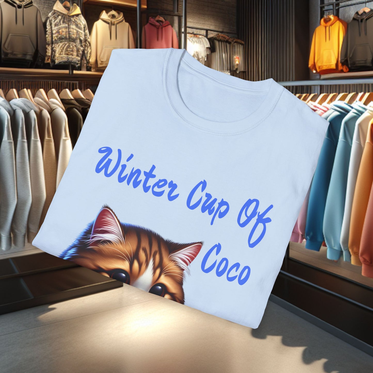 a Cat Sipping on a Cup Of Coco Unisex T-Shirt - Winter Coco