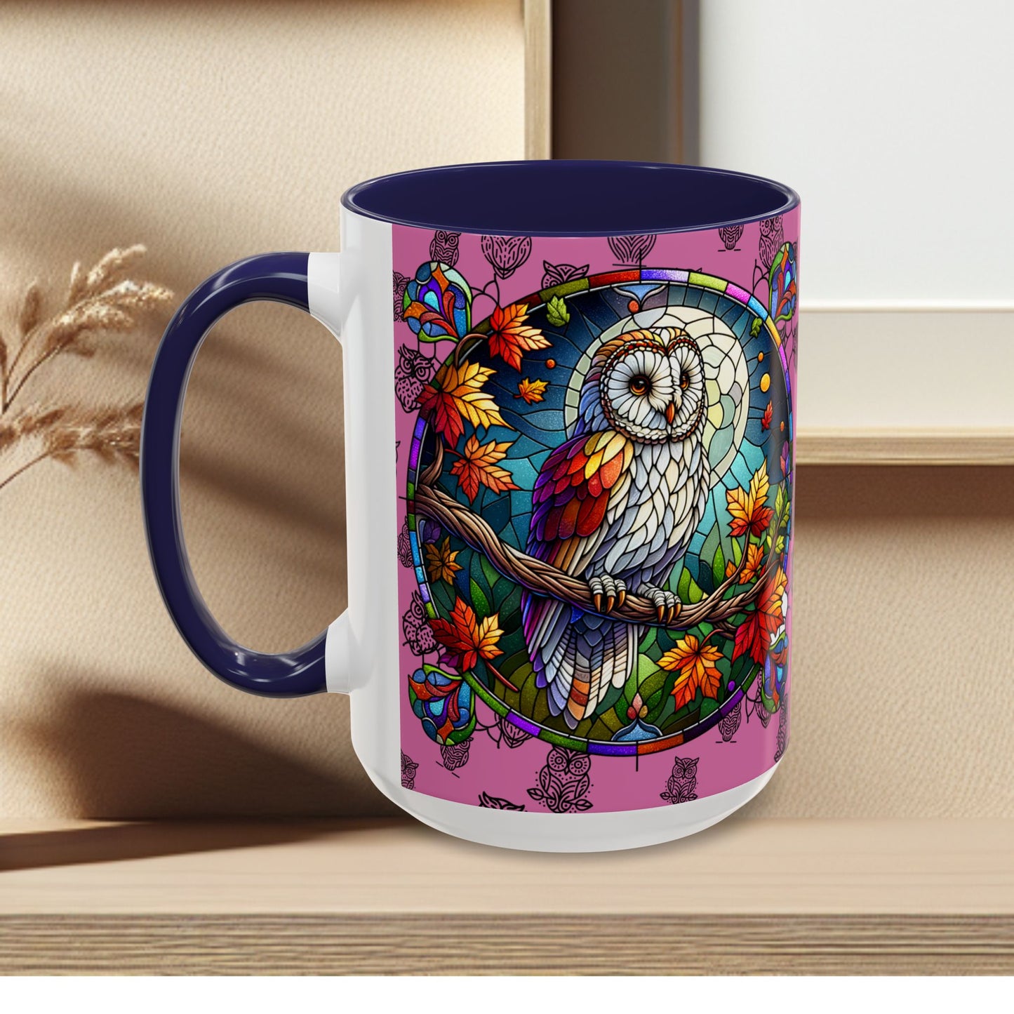 Coffee Mug -Colorful Stain Glass Owl Design