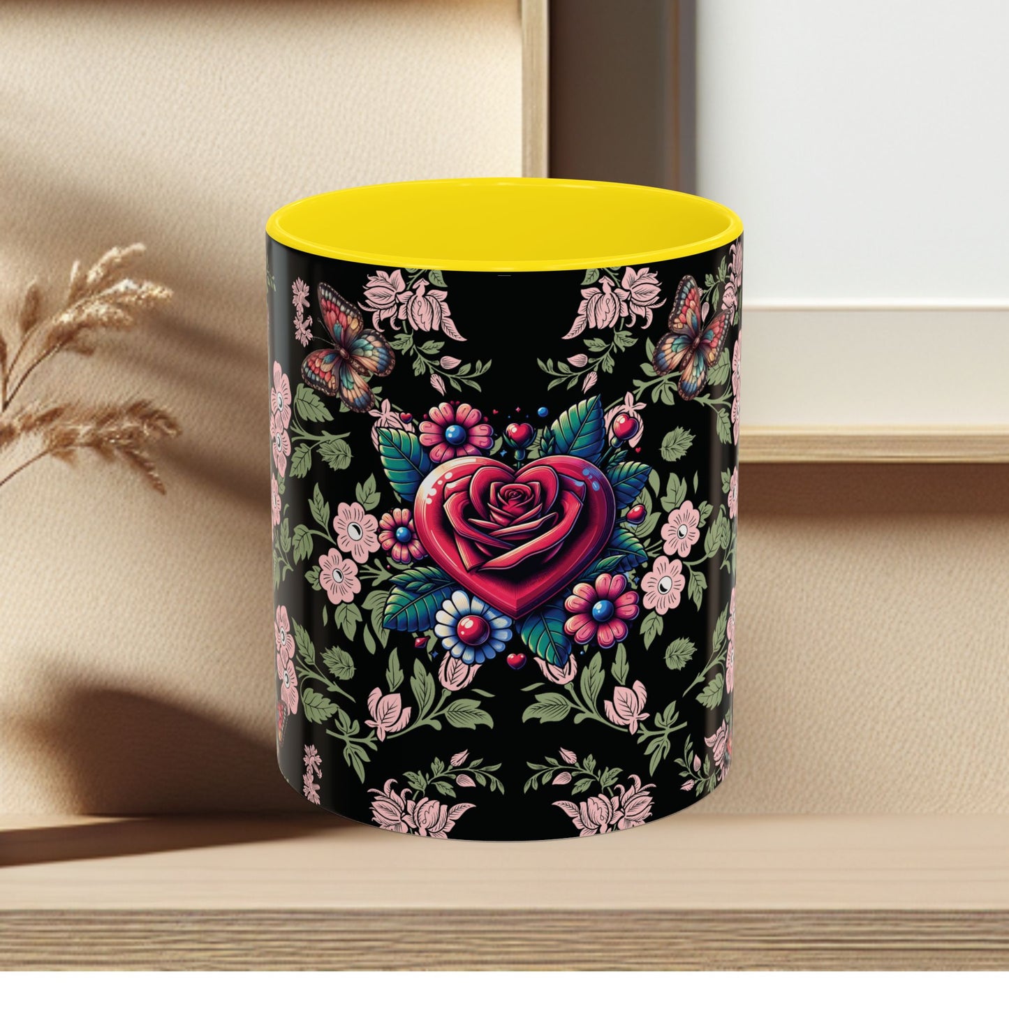 Floral Coffee Mug Black