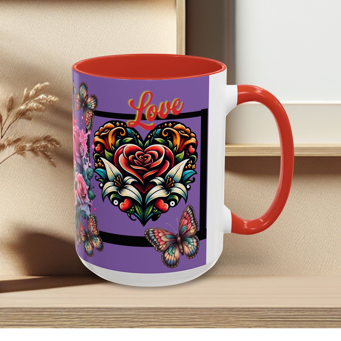 Love Coffee Mug - Vibrant Heart & Horse- Design, 11oz & 15oz