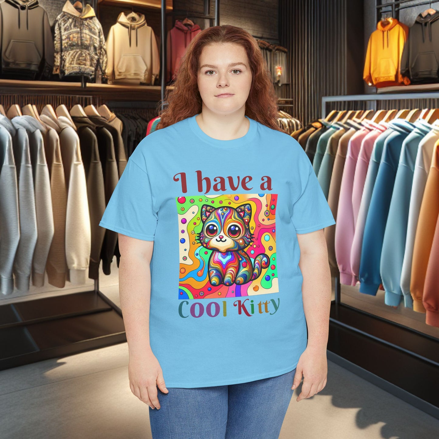 Cool Kitty Heavy Cotton Tee | Cat Lover Gift | Colorful Fun Shirt | Cute Animal Apparel | Perfect for Birthdays & Pet Lovers