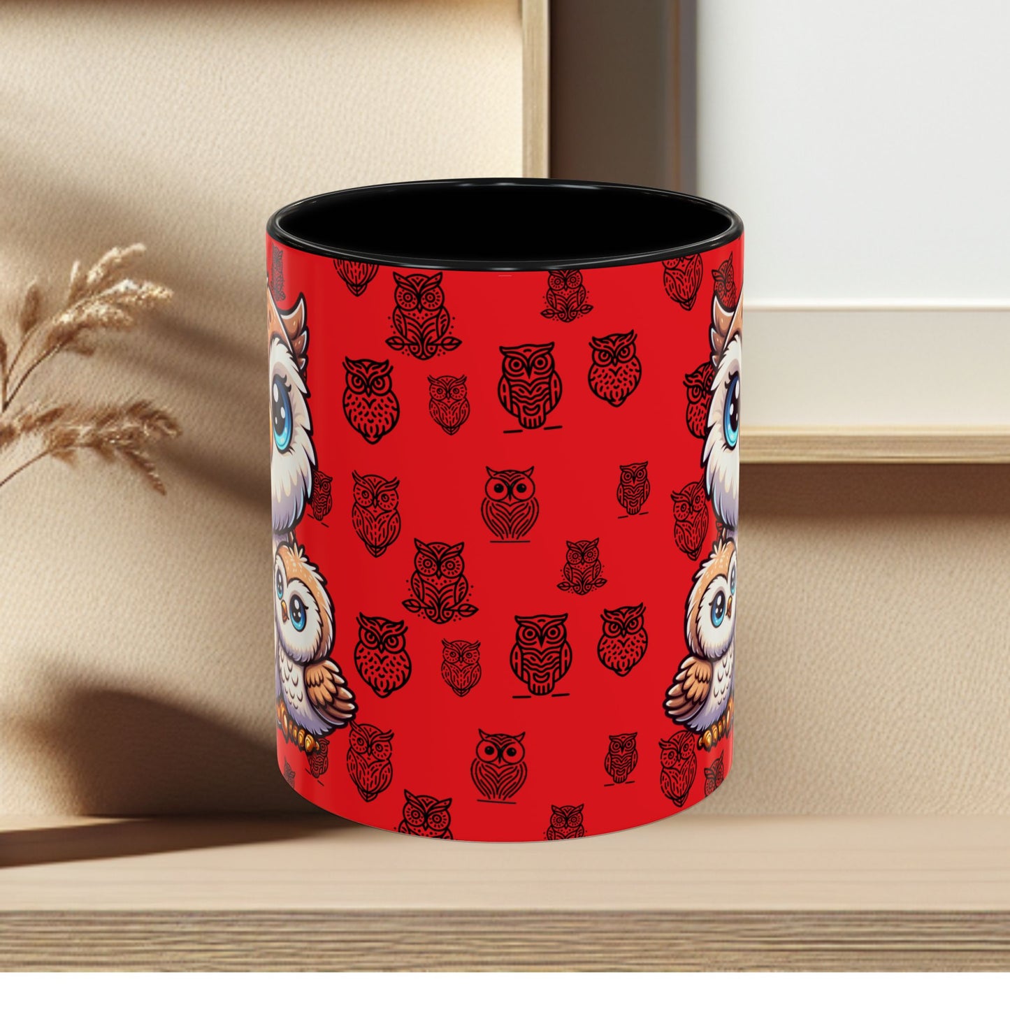 Red Coffee Mug - Owl Family - Colorful Inspirational Owl Design