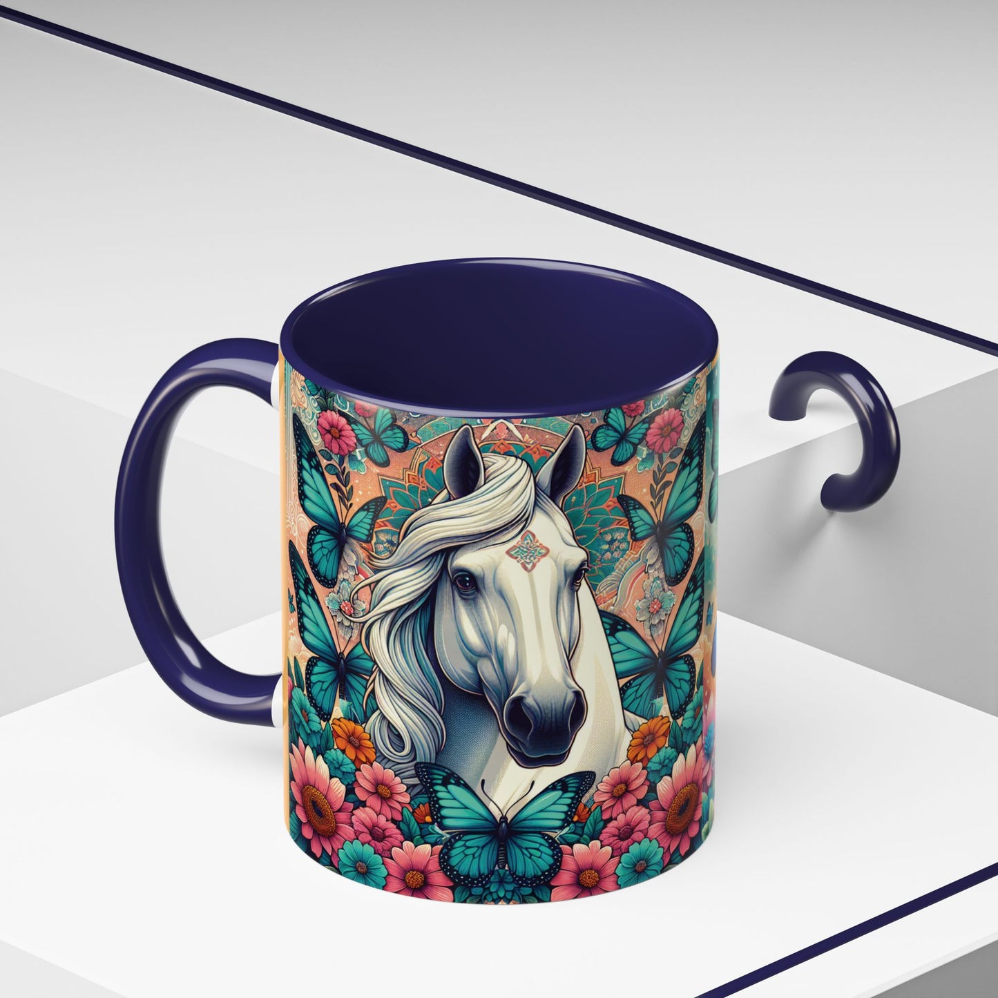 Coffee Mug Horses, Flowers, and Butterflies Mug