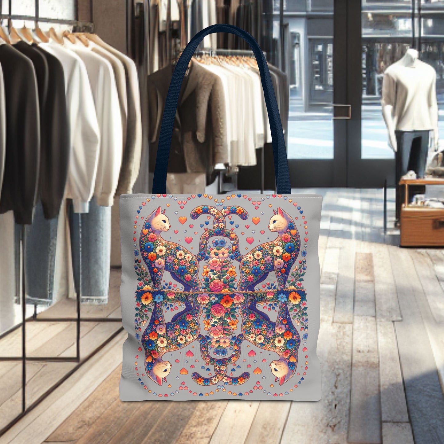Mosaic Loving Cat Light Gray Tote Bag (AOP)