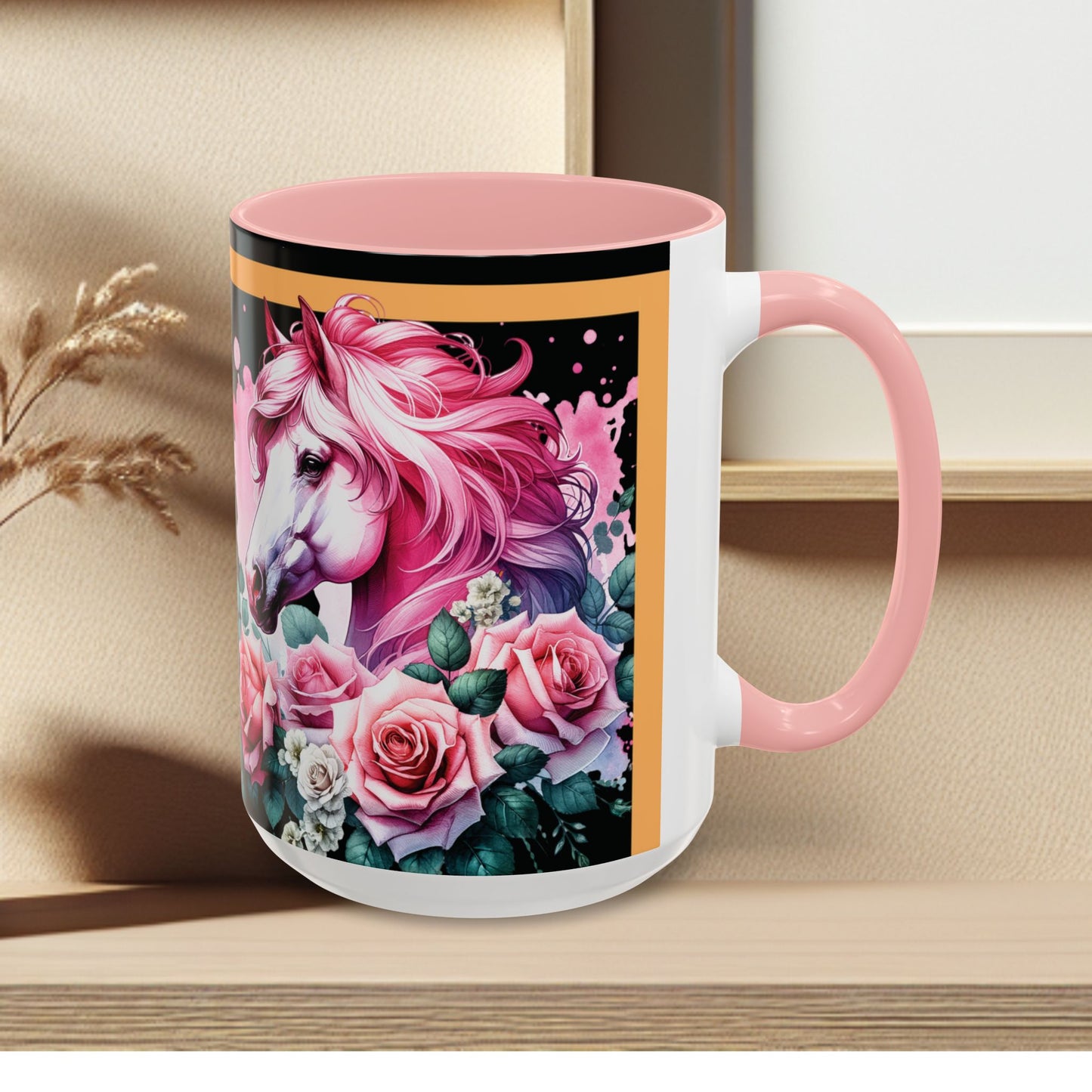 Coffee Mug Horses in Flowers 11oz 15oz