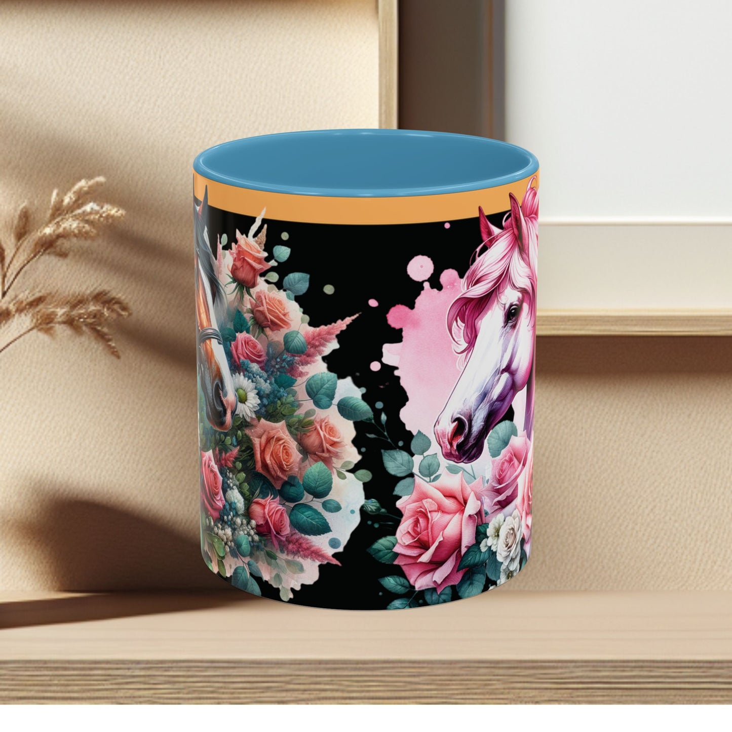 Coffee Mug Horses in Flowers 11oz 15oz